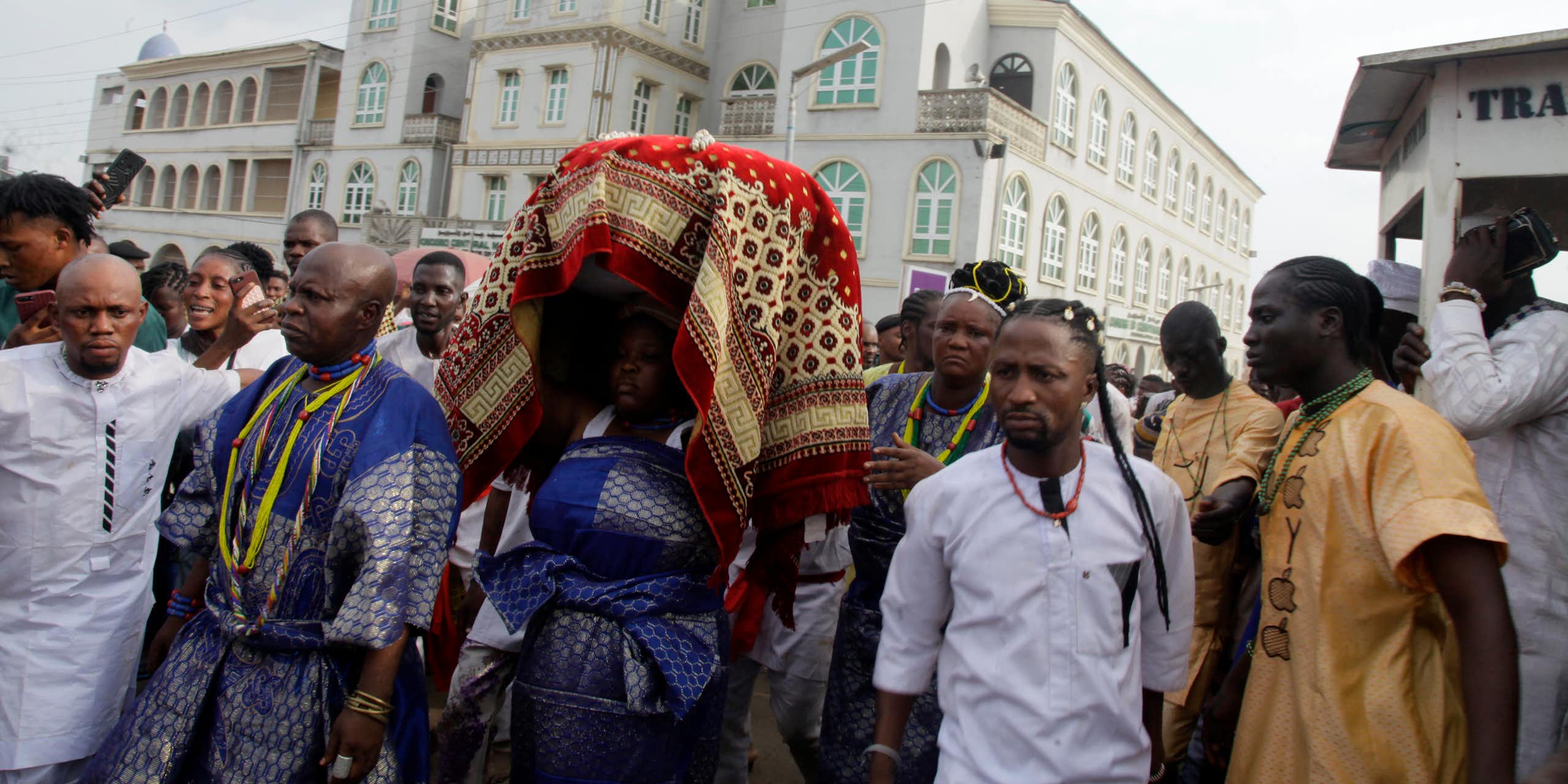 A group of people in a procession 