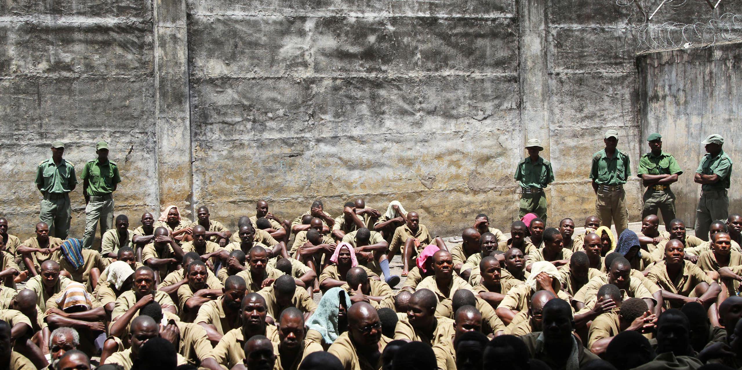 Prisoners in a yard at a maximum security prison in Zimbabwe. 