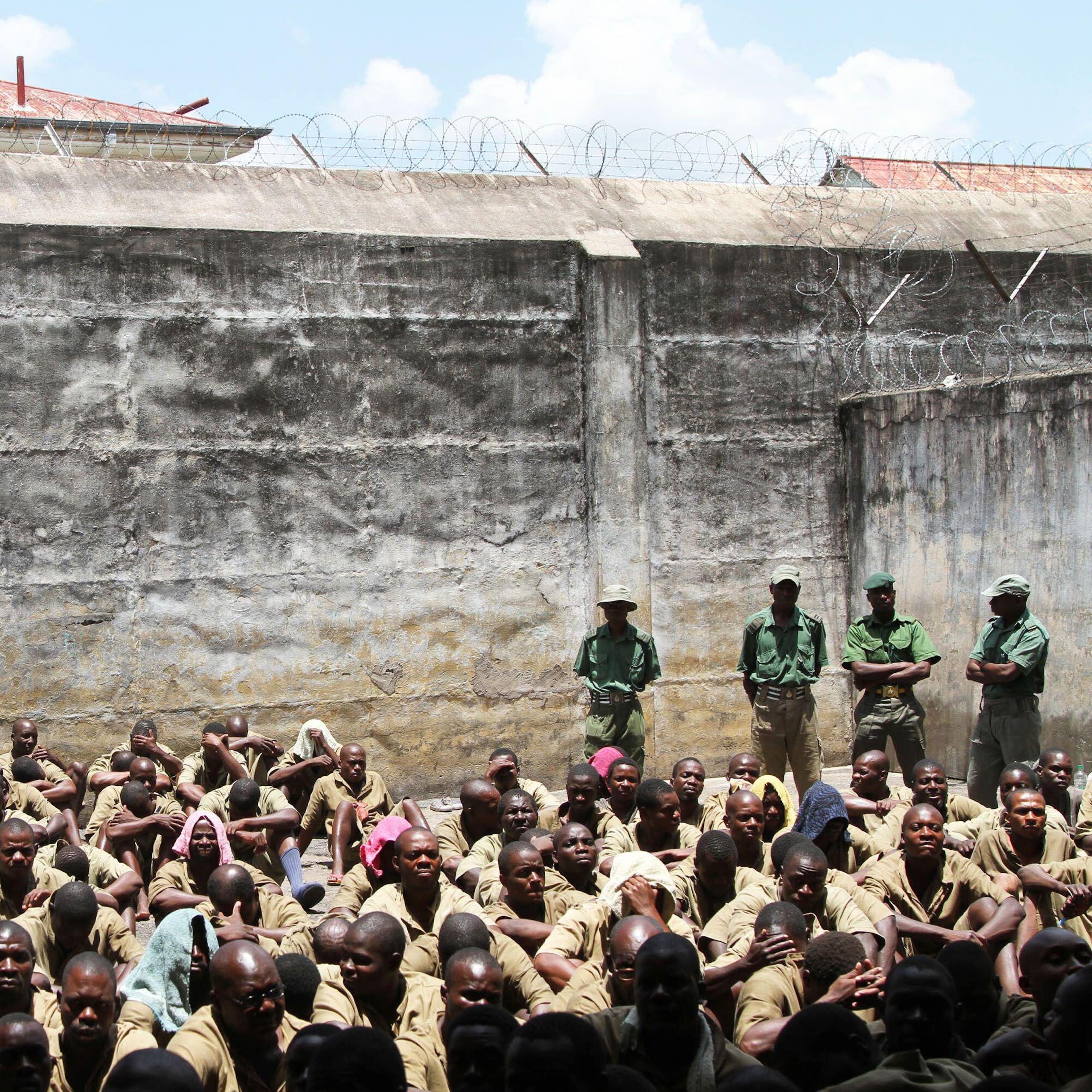 Prisoners in a yard at a maximum security prison in Zimbabwe. 