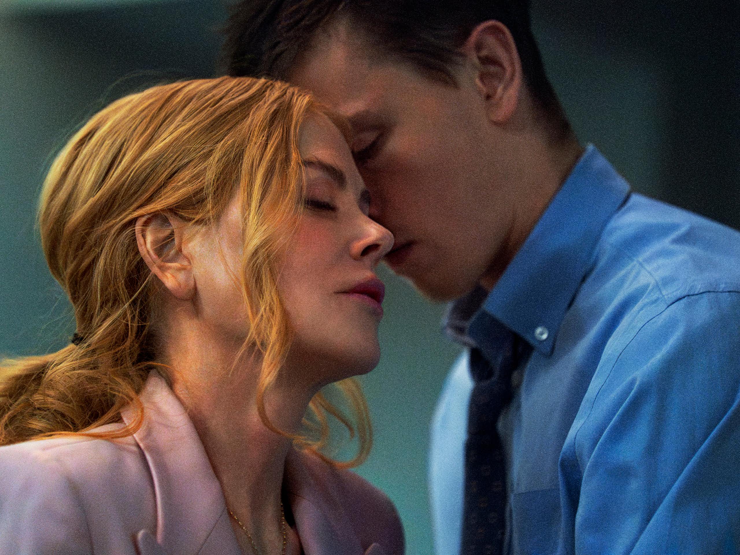 Nicole Kidman and Harris Dickinson pressing foreheads together