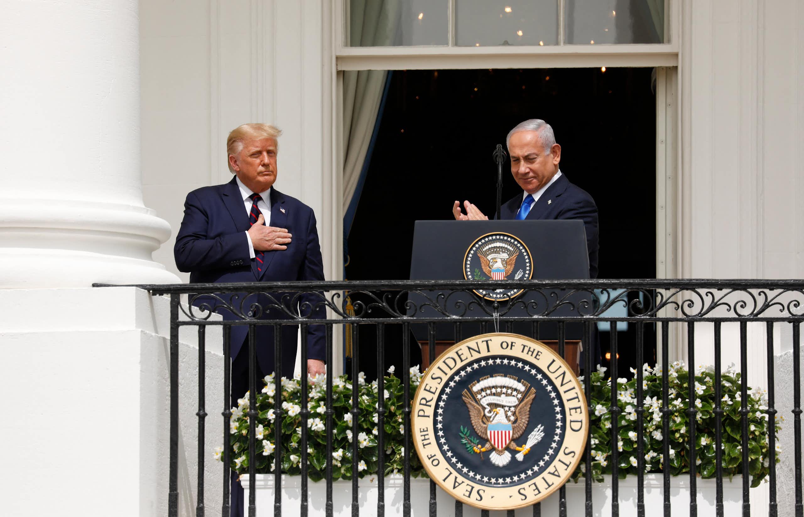 Donald Trump and Benjamin Netanyahu on the blacony of the White House, September 2020.