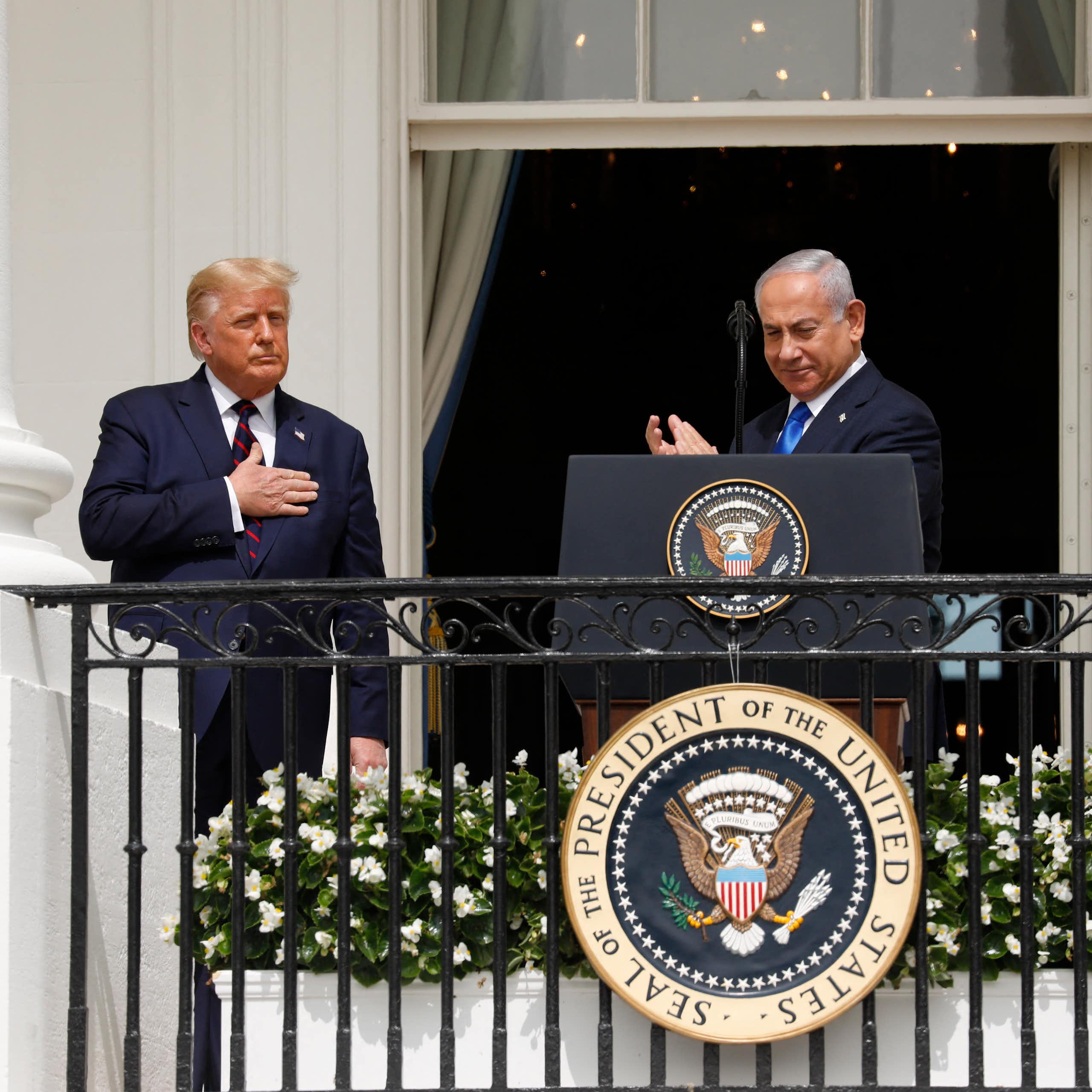 Donald Trump and Benjamin Netanyahu on the blacony of the White House, September 2020.