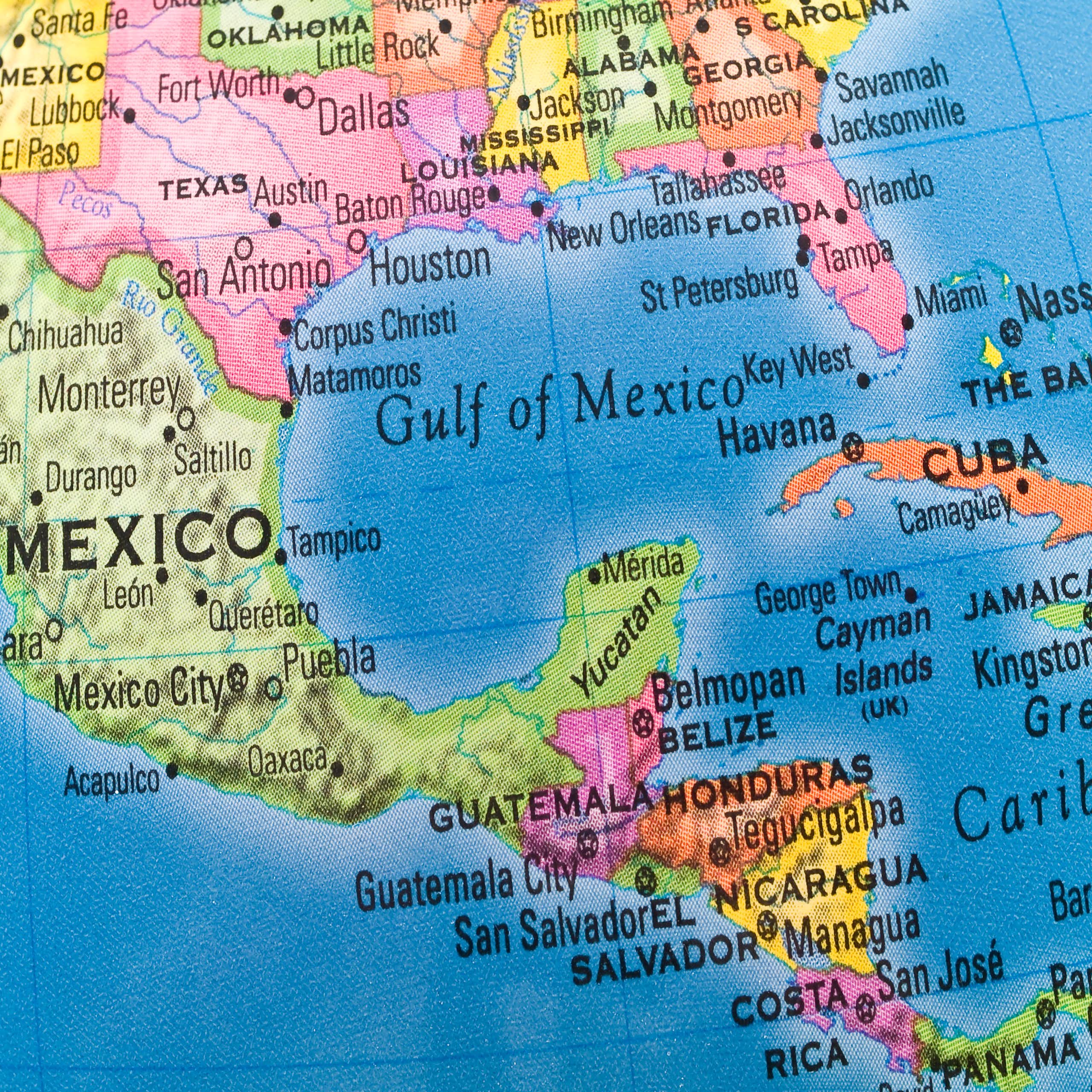 Map of Gulf of Mexico showing southern USA, Mexico and Central America