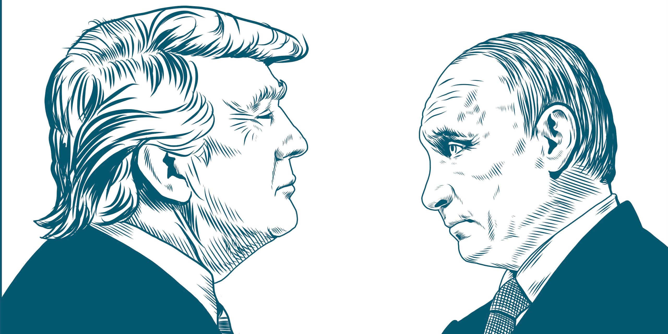 A drawing of Trump and Putin facing each other.