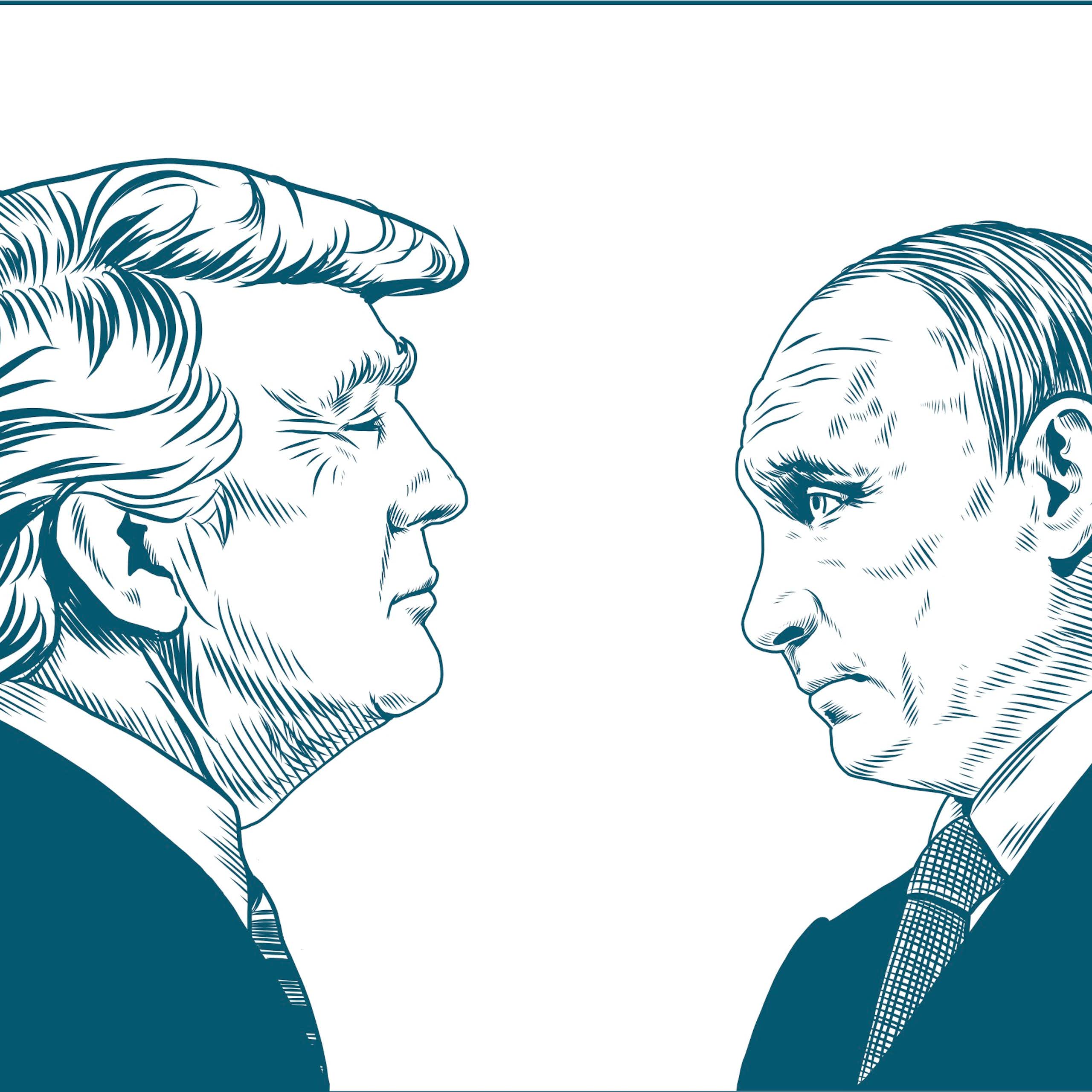 A drawing of Trump and Putin facing each other.