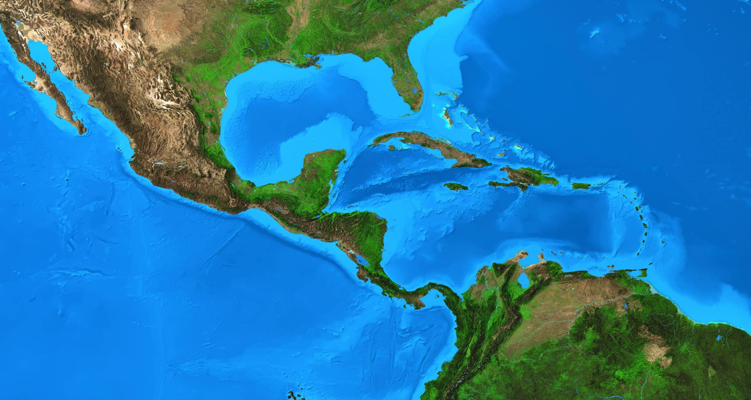 Mapa de Centroamérica y el Caribe en el que se ve el golfo de México.