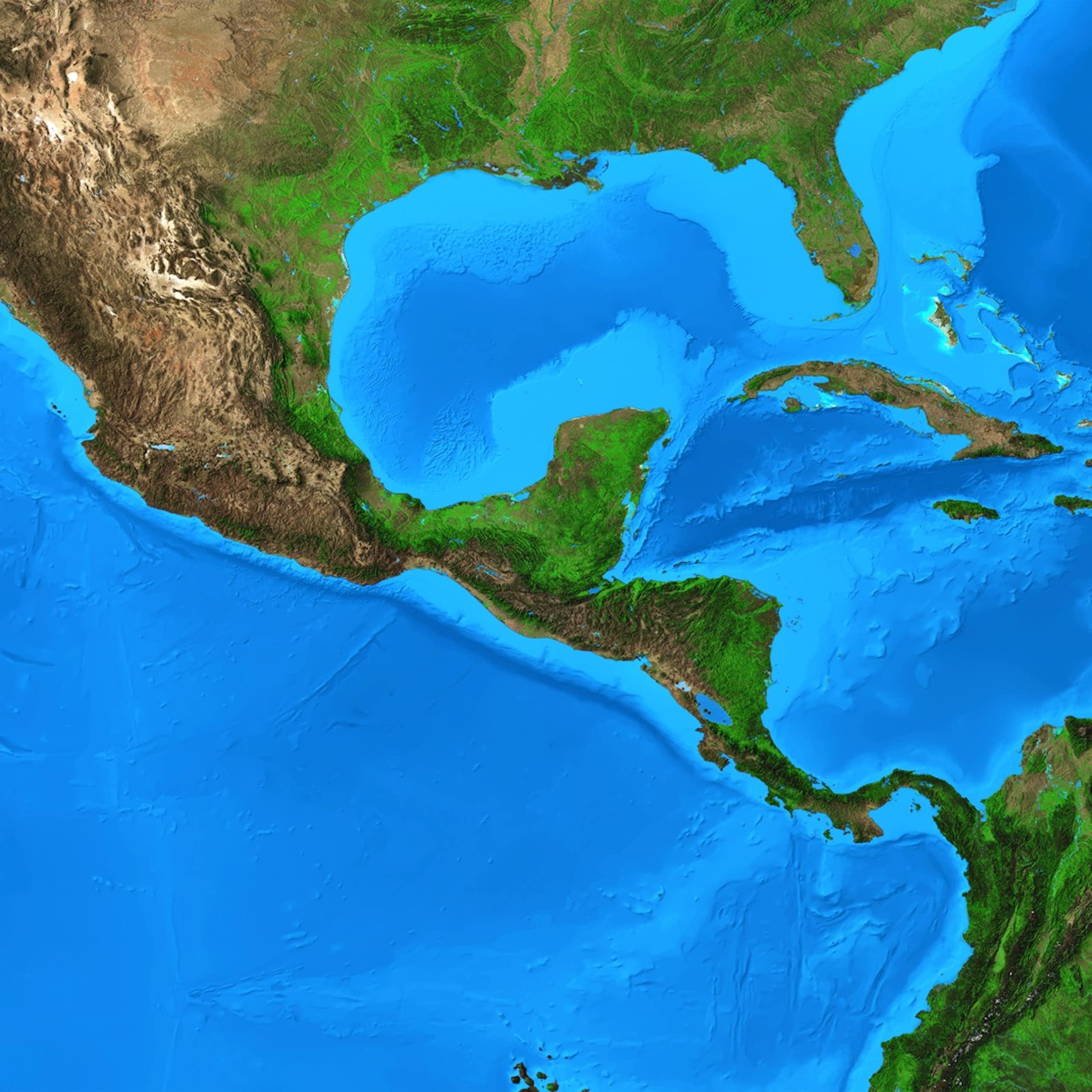 Mapa de Centroamérica y el Caribe en el que se ve el golfo de México.